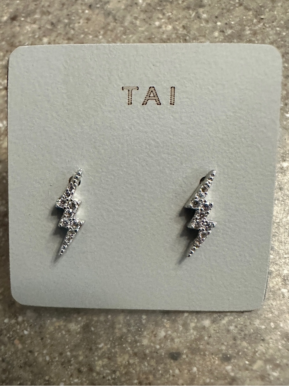 TAI Silver-tone Lightning Bolt Crystal Stud Earrings